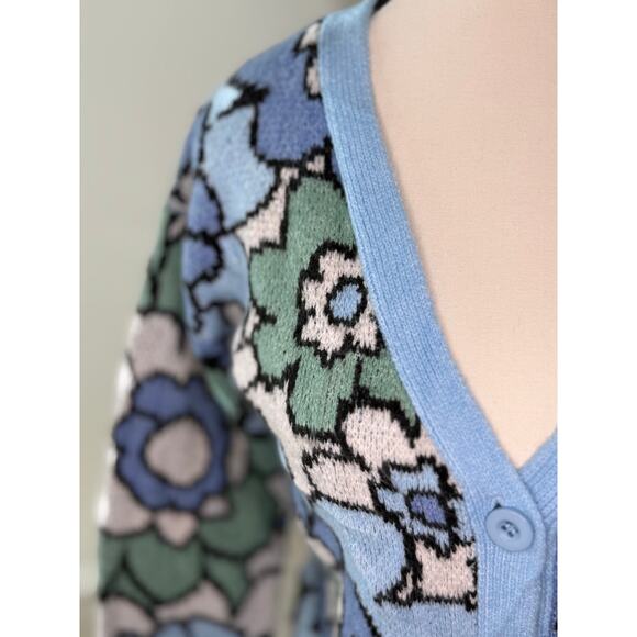 NWT Willow & Wind Blue Green Floral Recycled Yarn Cardigan (Size S) - Picture 14 of 15